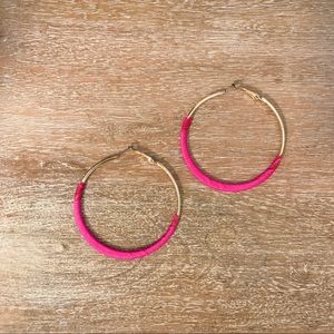 Pink wrapped gold hoops